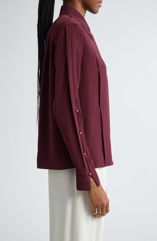St John St. John Collection Fold Detail Stretch Crepe Button-up Shirt In Garnet