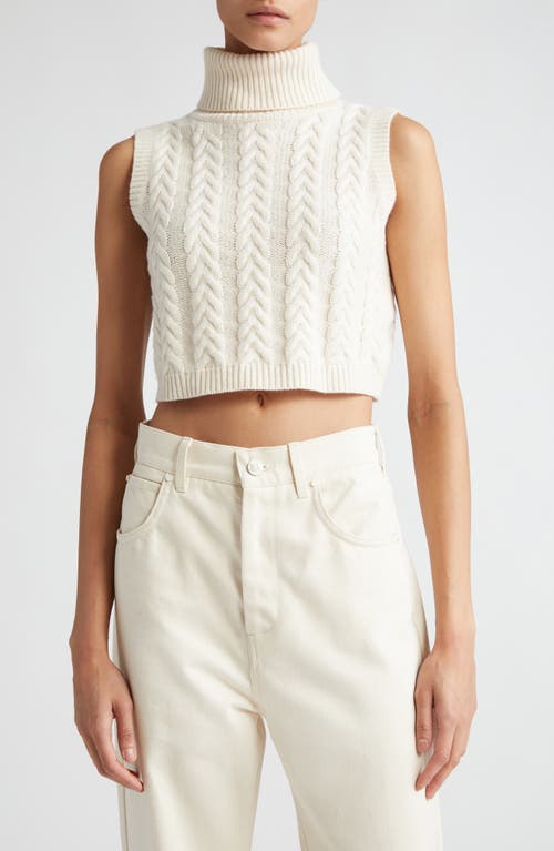 Oscuro Cable Knit Crop Wool & Cashmere Sweater in Ivory