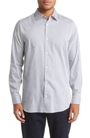 Ted Baker Conifur Geo Print Stretch Cotton Button-up Shirt In Light Blue