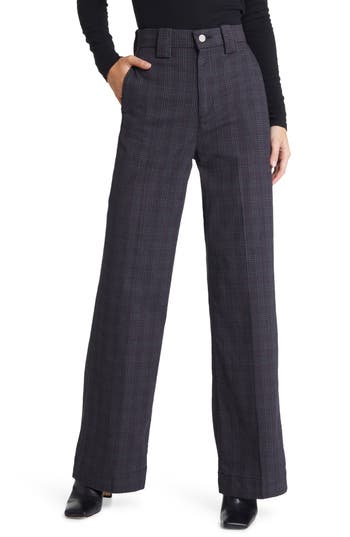 Ag Deven Plaid High Waist Wide Leg Pants In Small Rue Maroon Multi