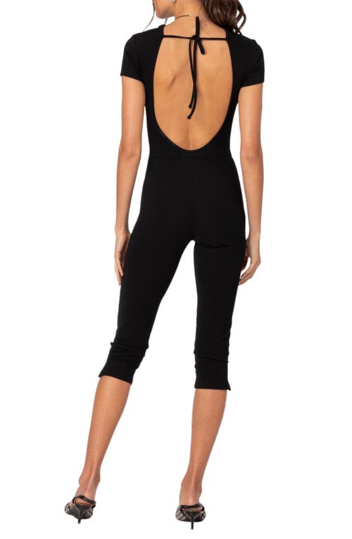 Shop Edikted Capri Open Back Crop Jumpsuit In Black