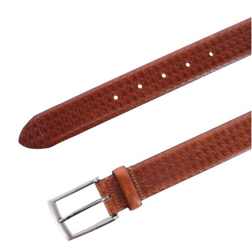 Shop Trafalgar Watson Houndstooth Embossed 35mm Leather Belt In Cognac