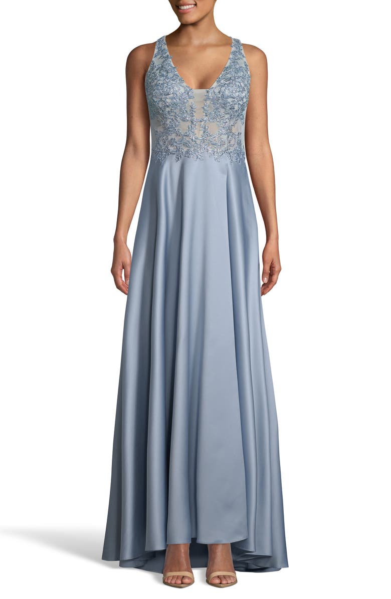 Xscape Embroidered Satin Evening Dress | Nordstrom