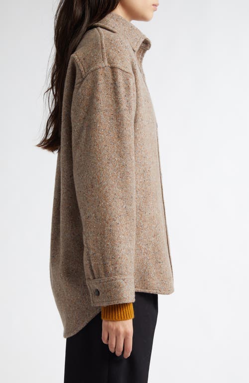 Johnstons Of Elgin Oversize Donegal Cashmere & Wool Button-up Shirt In Ochre/ash Herringbone