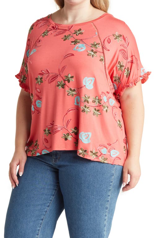 Shop Forgotten Grace Embroidered T-shirt In Coral/white