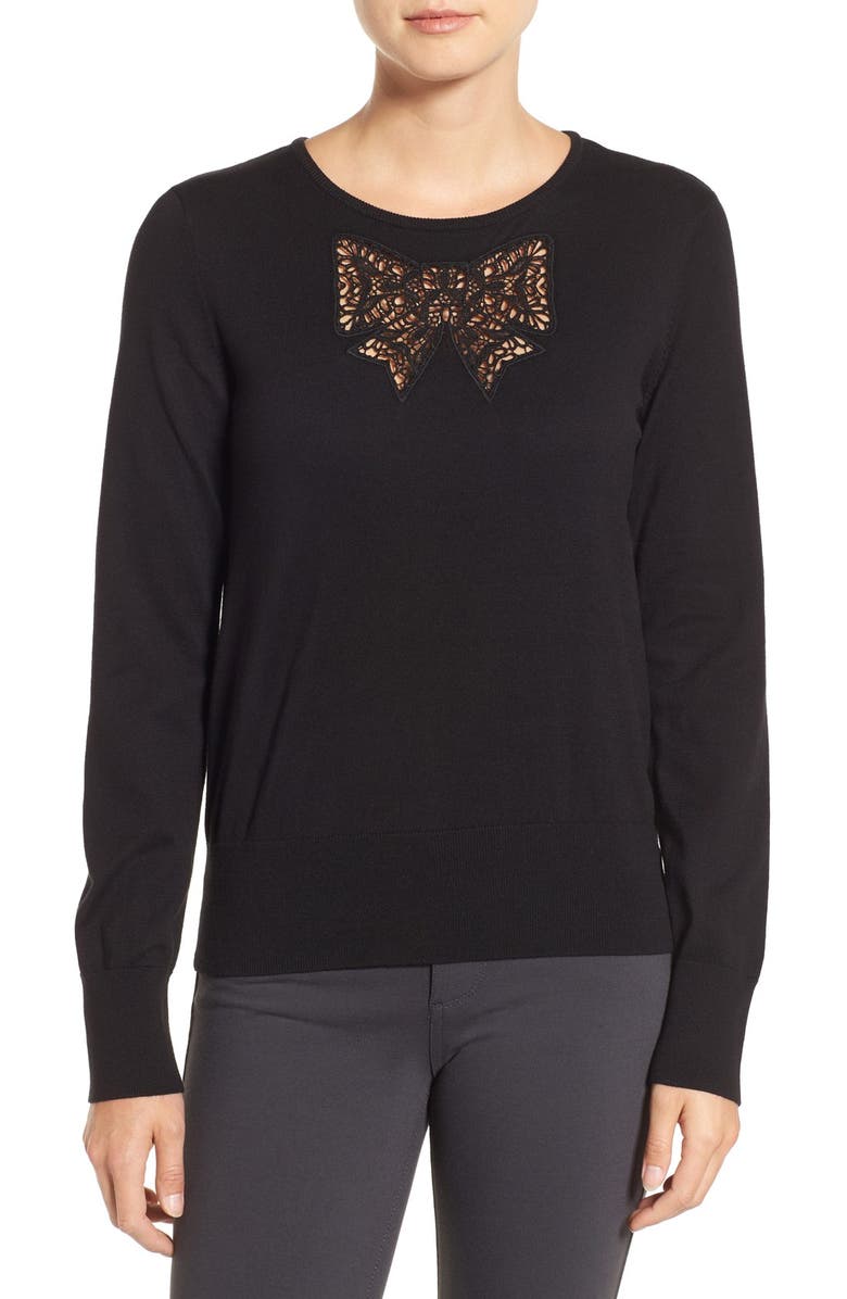 CeCe Lace Bow Inset Sweater | Nordstrom