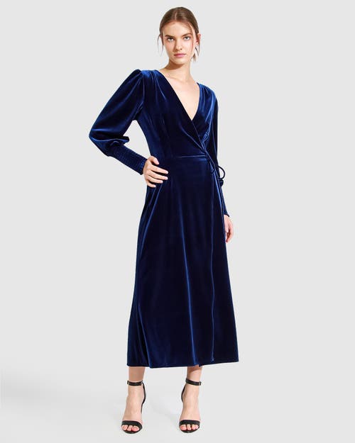 Shop Belle & Bloom Current Mood Velvet Wrap Dress In Royal Blue