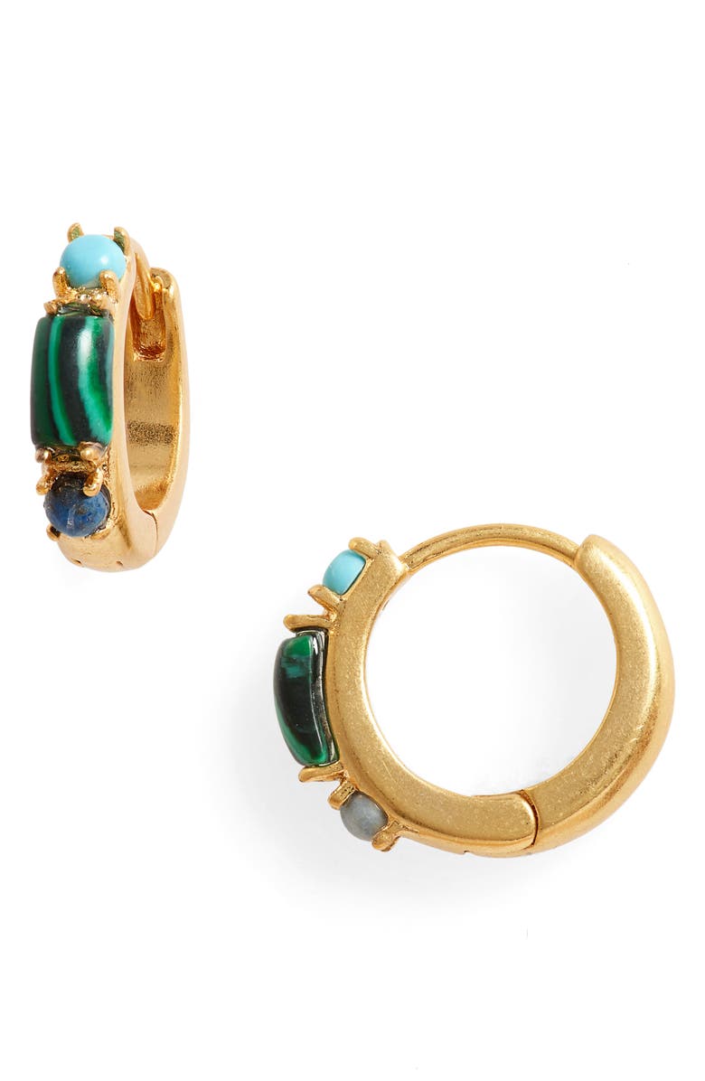 MADEWELL Stone Inlaid Huggie Hoop Earrings, Main, color, RECYCLED BLUE
