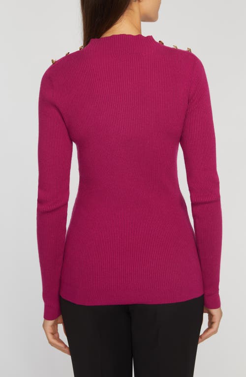 Shop Elie Tahari The Yana Button Shoulder Rib Sweater In Palace Pink