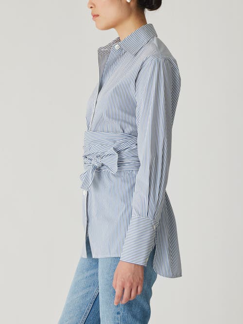 Shop Rebecca Taylor Stripe Poplin Wrap Blouse In Blue Stripe