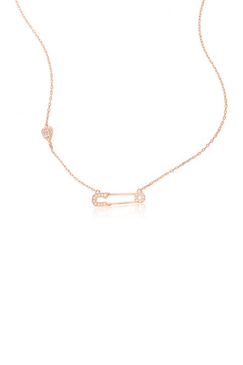 14K Rose Gold Plated Safety Pin Heart Necklace