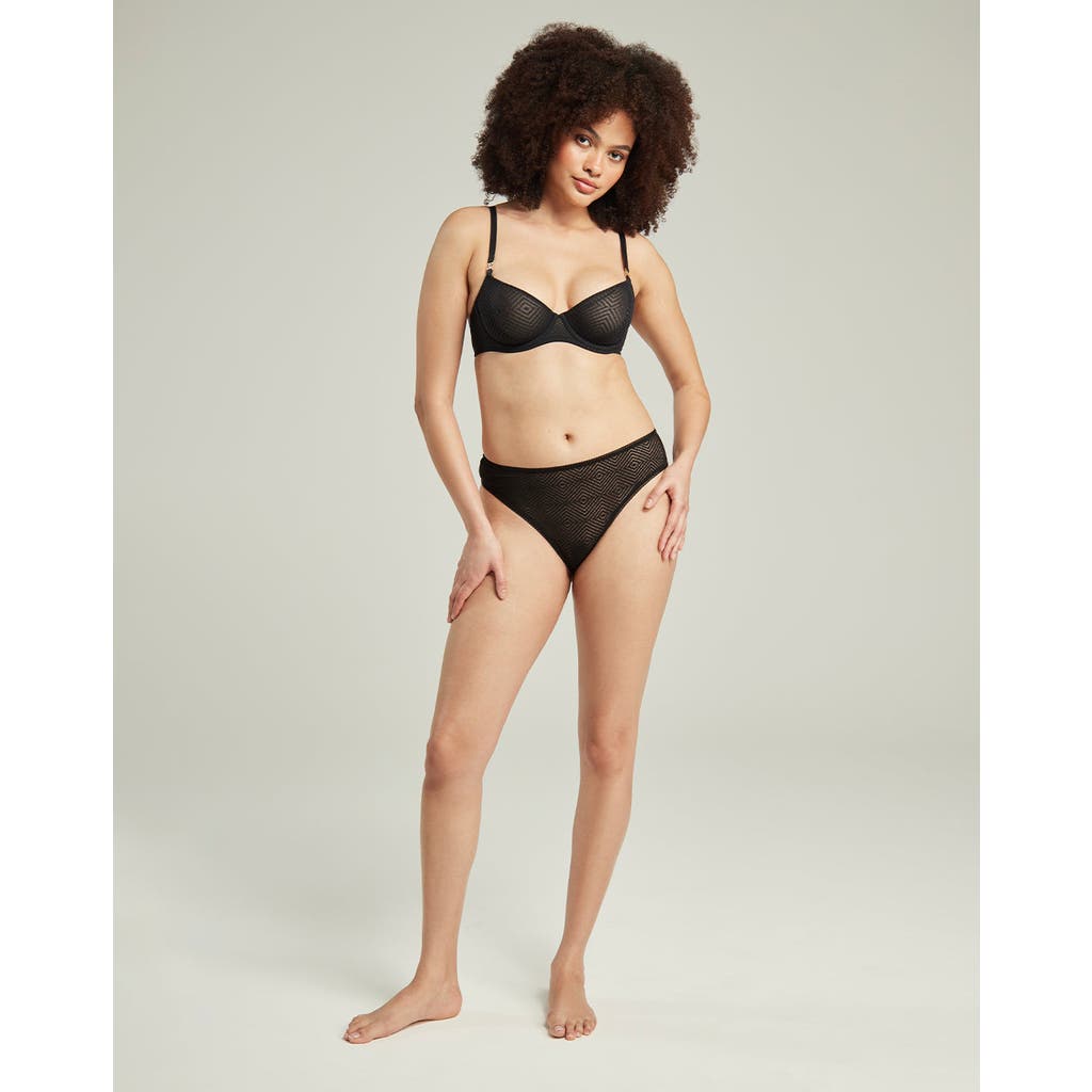 Nudea The Sheer Deco High Leg Brief In Black
