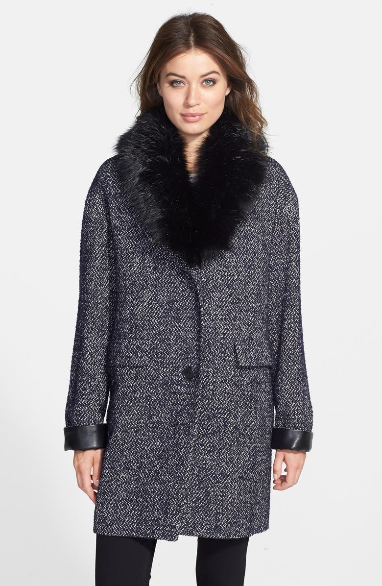 DL2 by Dawn Levy 'Kaba' Tweed Coat with Removable Faux Fur Collar ...