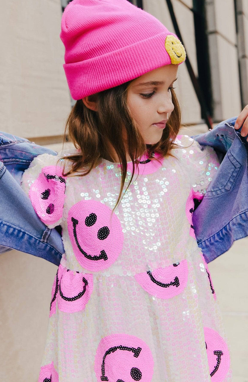 Shop Lola + The Boys Pinkie Happy Emoji Dress In Bright Pink