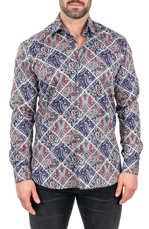 Maceoo Fibonacci Paisleytiles White Contemporary Fit Button-Up Shirt 