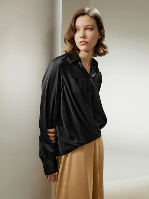 Shop Lilysilk Hem Pleated Silk Blouse In Black