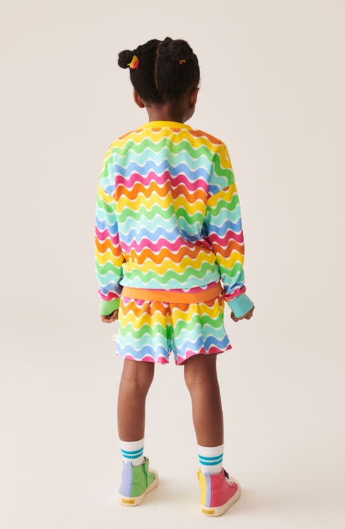 Shop Little Bird Kids' Rainbow Stripe Cotton Terry Cloth Sweathirt & Sweat Shorts Set In Multi Wave