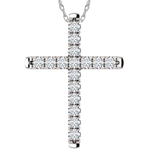 Bliss Diamond 1/2 Ct Ex3 Lab Grown Diamond Cross Pendant Necklace 1" Tall 14k Gold In 14k White Gold