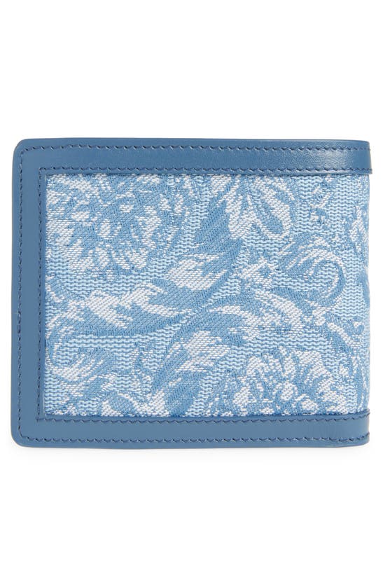 Shop Versace Floral Jacquard & Leather Bifold Wallet In Blue Gentian Rutenium