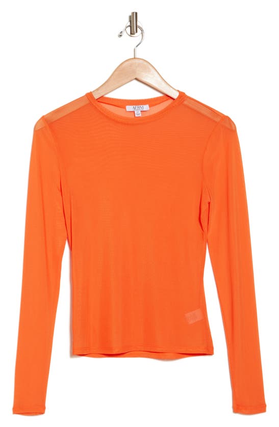 Afrm Sunny Long Sleeve Mesh Top In Tangerine