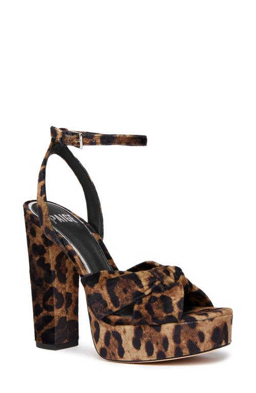 PAIGE Carter Ankle Strap Peep Toe Platform Sandal in Beige Leopard at Nordstrom, Size 7.5