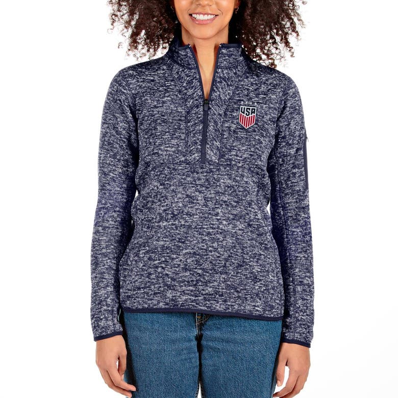 Shop Antigua Gray Uswnt Fortune Half-zip Pullover Jacket In Heather Navy