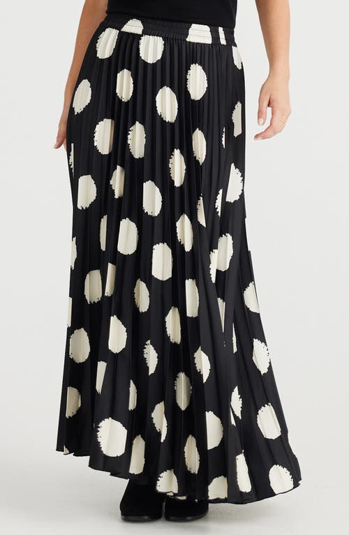 Shop Brave + True Brave+true Alias Polka Dot Pleated Skirt In Black W Ivory Spot