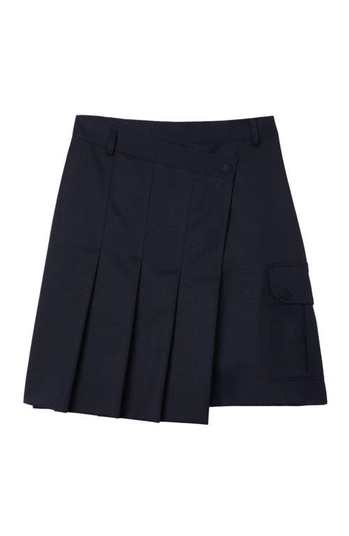 Shop Sandro Short Asymmetrical Pleated Skirt In Navy Blue