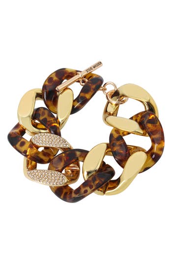 Shop Steve Madden Braided Resin Chain Toggle Bracelet In Tortoise