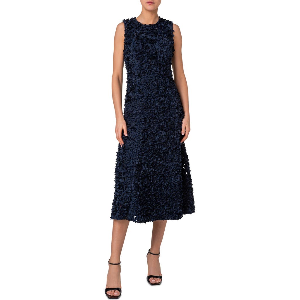 Akris Punto Mix Media Midi Dress With 3d Lasercut Floral Detail In Ink