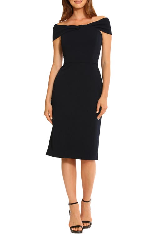 Maggy London Off the Shoulder Sheath Cocktail Dress in Twilight Navy