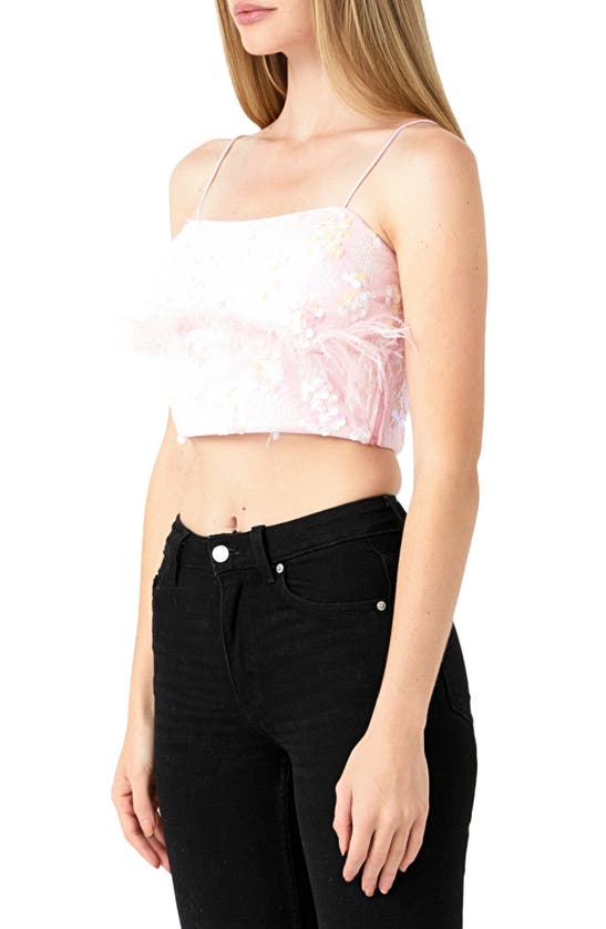 Endless Rose Women's Sequin Feather Sleeveless Top In Pink