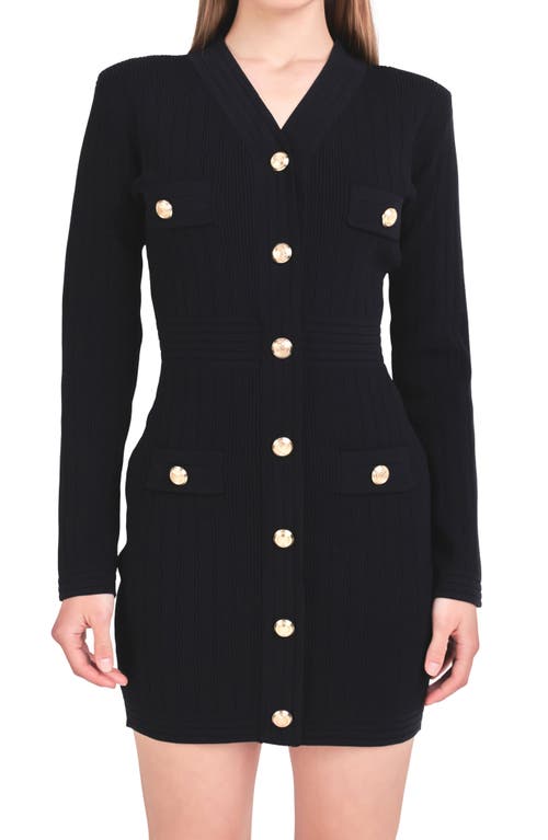 Shop Endless Rose Padded Shoulder Long Sleeve Sweater Minidress In Black