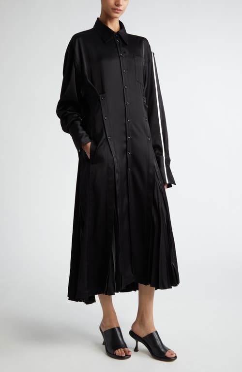 Peter Do Pleated Long Sleeve Satin Shirtdress at Nordstrom,