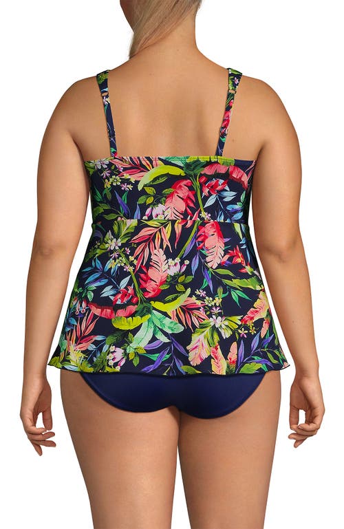 Shop Lands' End Plus Size Flutter Scoop Neck Tankini Top In Navy/prism Pink Multi Palm