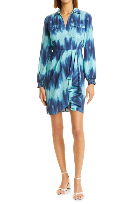 Toccin Tie Dye Wrap Front Long Sleeve Shirtdress In Blueberry Tie Dye