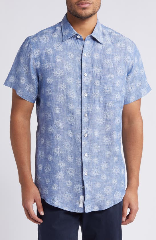 Shop Rodd & Gunn Carleton Floral Short Sleeve Linen Button-up Shirt In Chambray