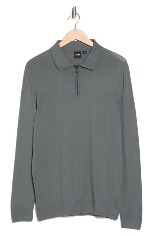 Shop Hugo Boss Boss Luno Long Sleeve Zip Polo In Dark Grey