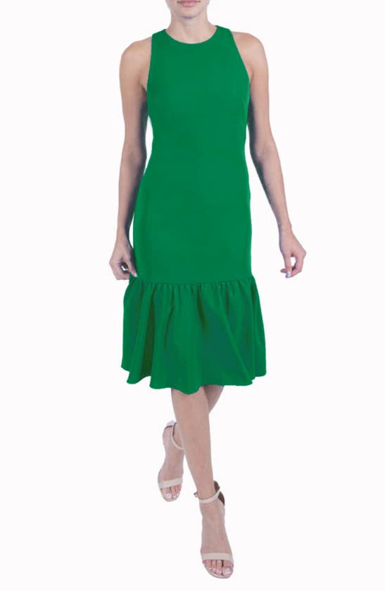 Julia Jordan Sleeveless Flounce Hem Crepe Dress In Lucky Green