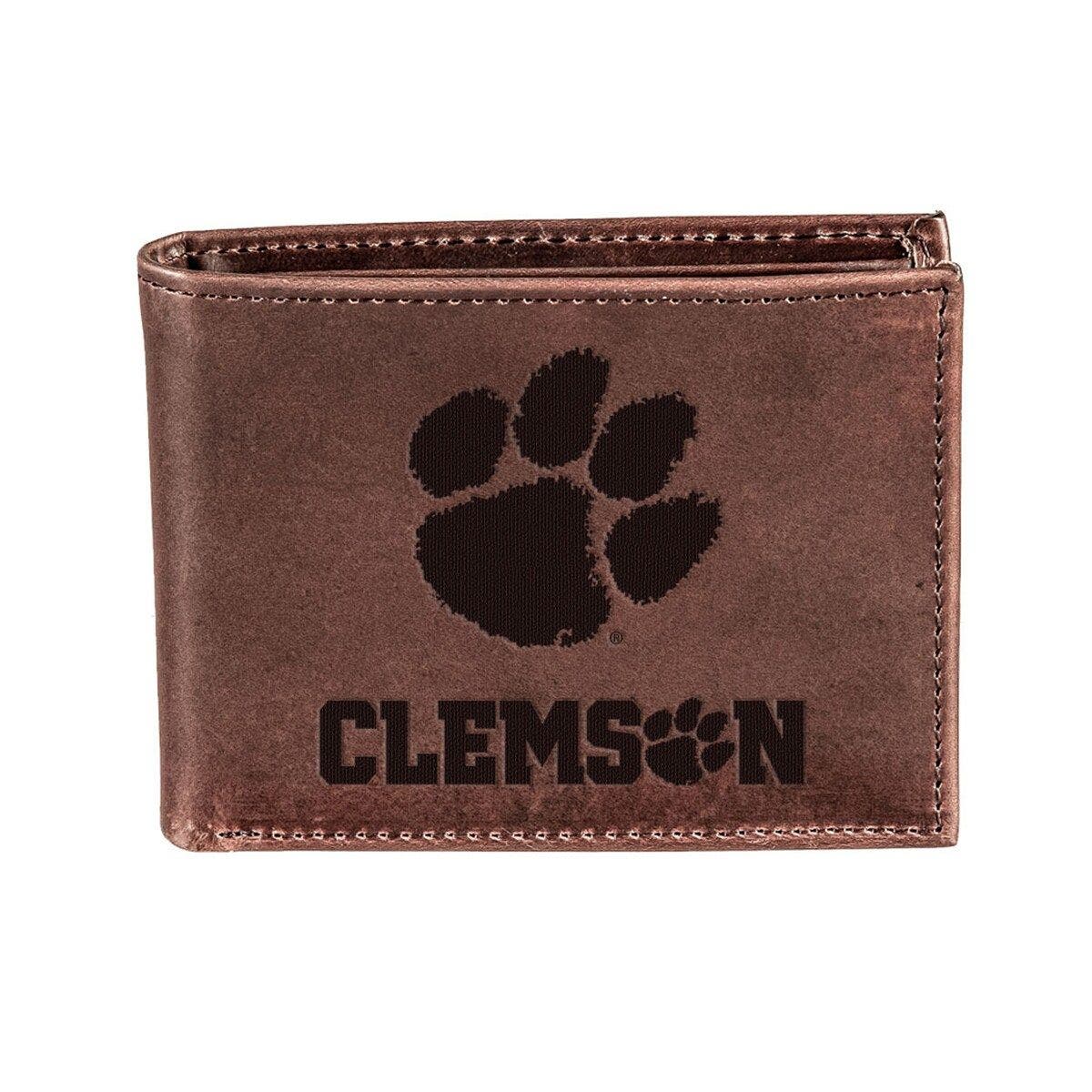 Clemson University Contrast Stitch Bifold Leather Wallet 