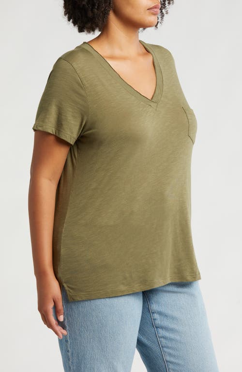 Shop Caslonr Caslon(r) Short Sleeve V-neck T-shirt In Olive Burnt