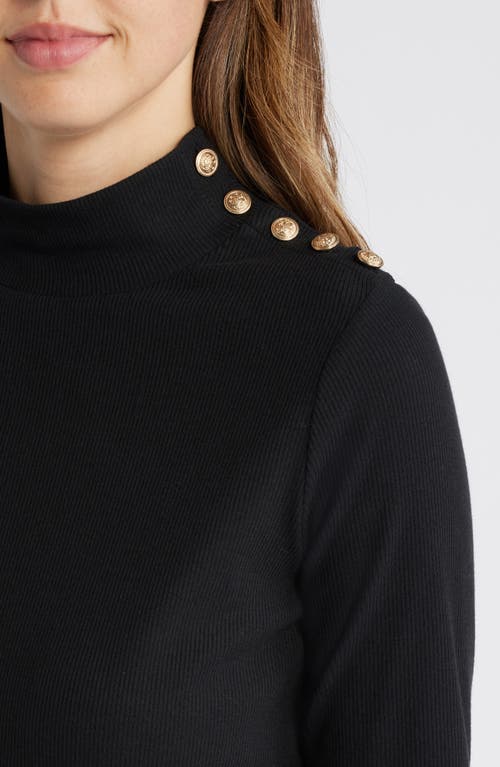 Shop Caslonr Caslon(r) Button Detail Mock Neck Rib Sweater In Black