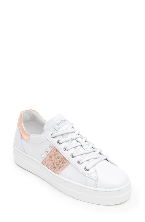 Nerogiardini Glitter Band Studded Sneaker In White/rose