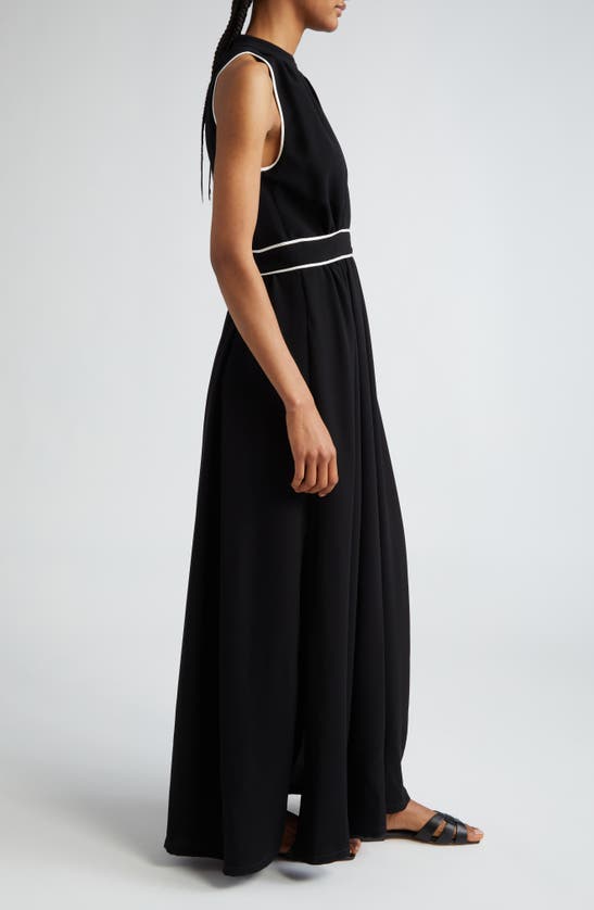 Shop Max Mara Once Contrast Trim Crepe Halter Maxi Dress In Black