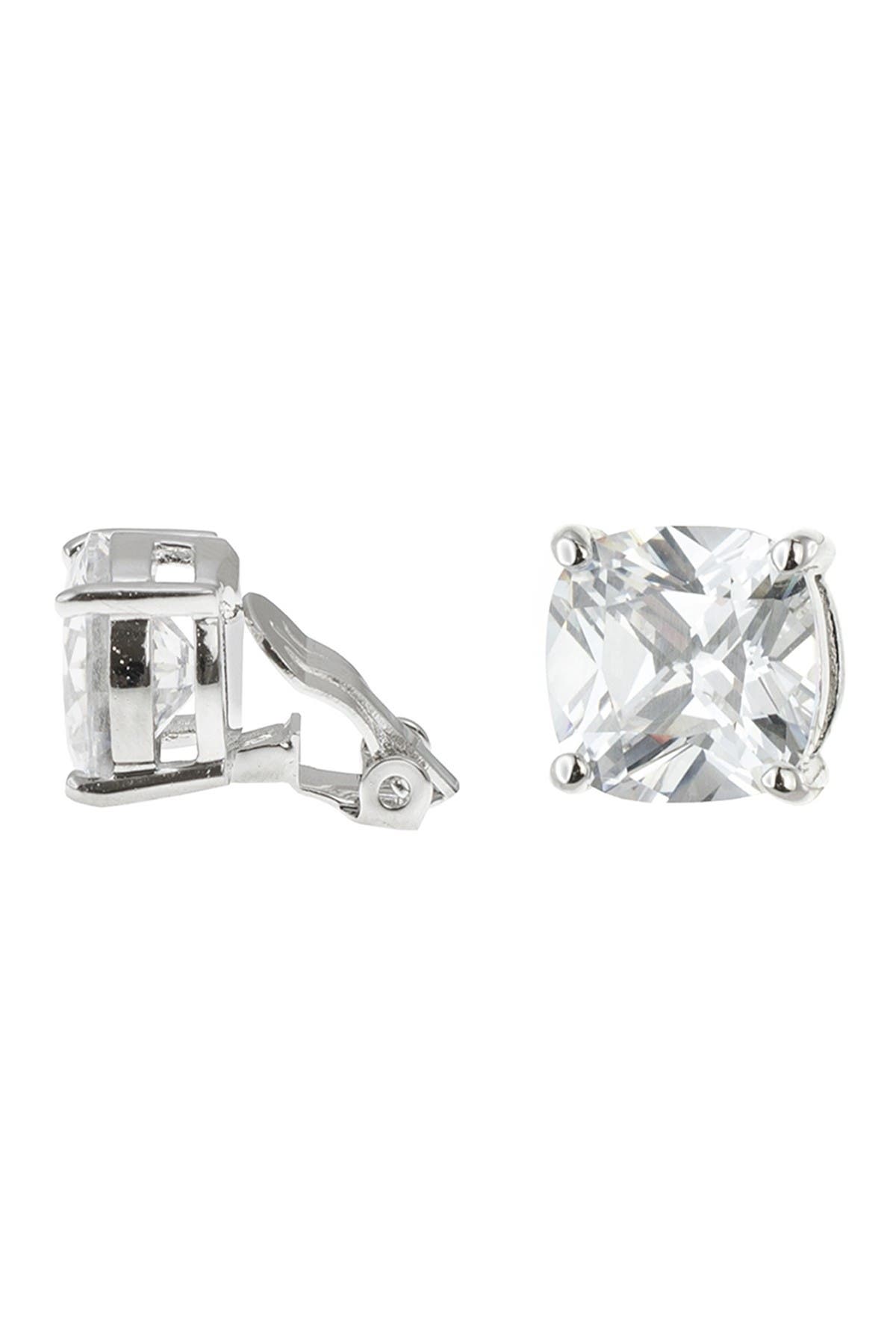 Cz By Kenneth Jay Lane Cushion Cz Clip-on Earrings In Silver