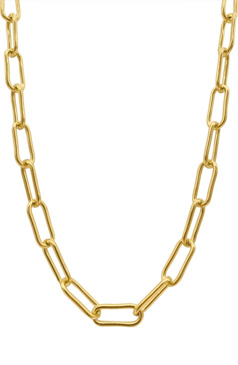 14K Gold Plated Water Resistant Paper Clip Chain Necklace