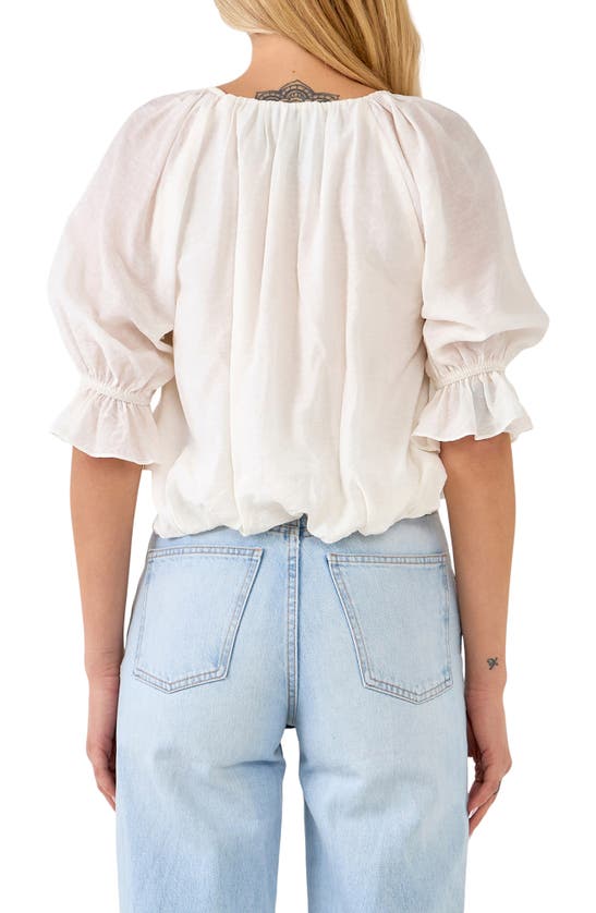 Endless Rose Front Twisted Puff Sleeve Top In White