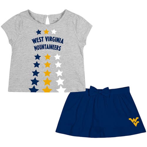 Girls Toddler Colosseum Heathered Gray/Navy West Virginia Mountaineers Smile T-Shirt & Skirt Set in Heather Gray