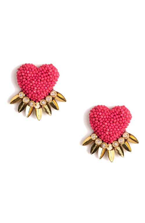 Deepa Gurnani Danika Beaded Fringe Heart Stud Earrings In Hot Pink