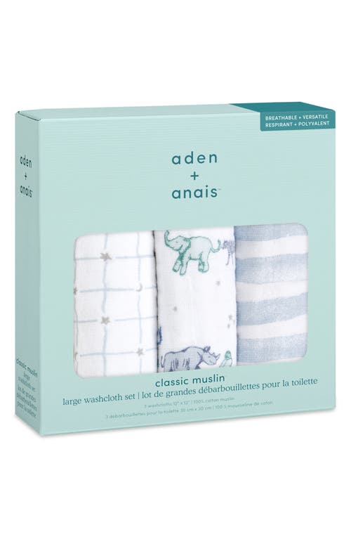 aden + anais 3-Pack Assorted Cotton Muslin Washcloth Set in Map The Stars Grey at Nordstrom